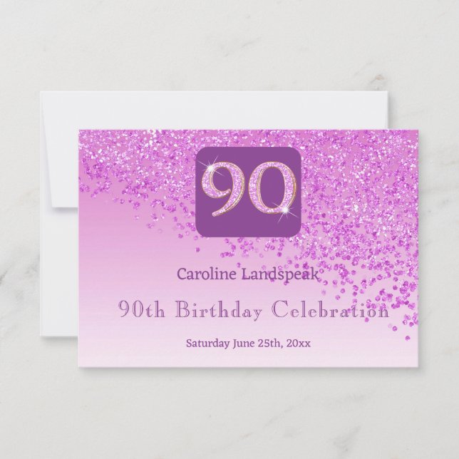 Chic 90 Birthday Pink Glitter RSVP Card (Front)