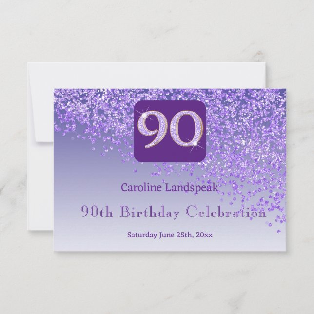 Chic 90 Birthday Purple Glitter RSVP (Front)