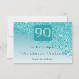 Chic 90 Birthday Teal Blue Glitter RSVP