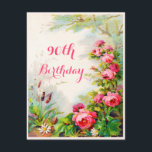 Chic 90th Birthday Victorian Roses Cottage Garden Invitation<br><div class="desc">Chic 90th birthday party Victorian roses cottage country garden custom invites. Women's elegant, personalised, floral 90th birthday party celebration invitation custom template, with beautiful, antique, vintage botanical art illustrations of a colourful, vibrant, bright, cheerful, vintage border / frame painting of beautiful blooming pink English roses, spring daisy flowers, and a...</div>