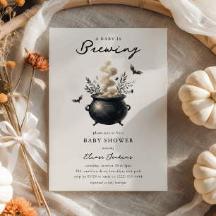 Chic 'a Baby is Brewing' Halloween Baby Shower Invitation