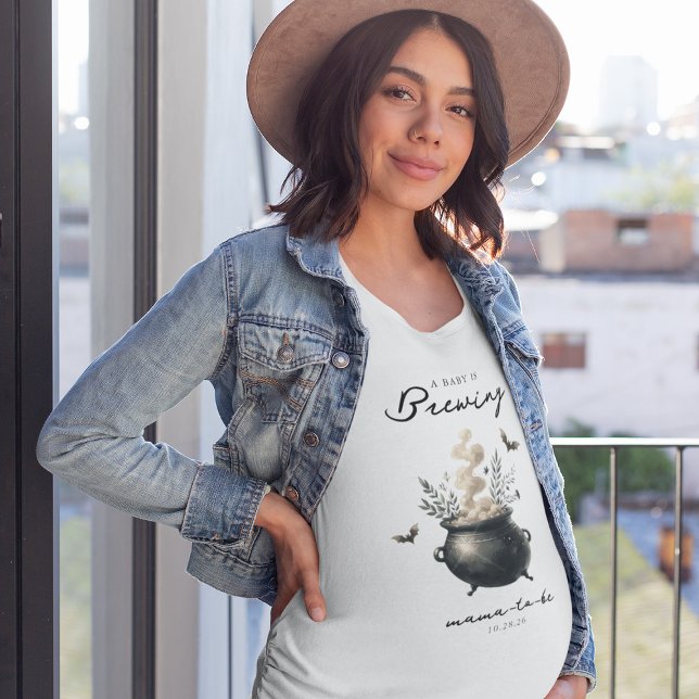 Chic 'a Baby is Brewing' Halloween Baby Shower  T-Shirt (Creator Uploaded)