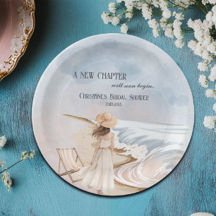 Chic 'A New Chapter' Beach and Waves Bridal Shower Paper Plate
