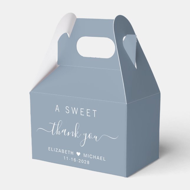 Chic A Sweet Thank You Dusty Blue Wedding Favour Box (Front Side)