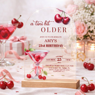 Chic A Tini Bit Older Cherry Martini 21st Birthday Acrylic Invitations
