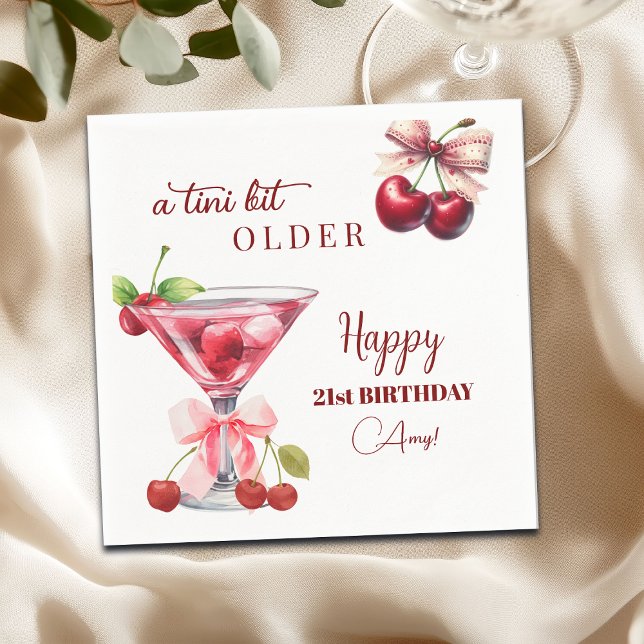 Chic A Tini Bit Older Cherry Martini 21st Birthday Napkin (Creator Uploaded)