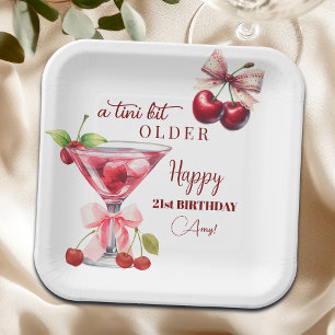 Chic A Tini Bit Older Cherry Martini 21st Birthday Paper Plate