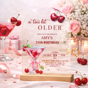 Chic A Tini Bit Older Cherry Martini 24th Birthday Acrylic Invitations
