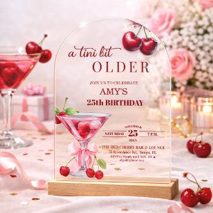 Chic A Tini Bit Older Cherry Martini 25th Birthday Acrylic Invitations