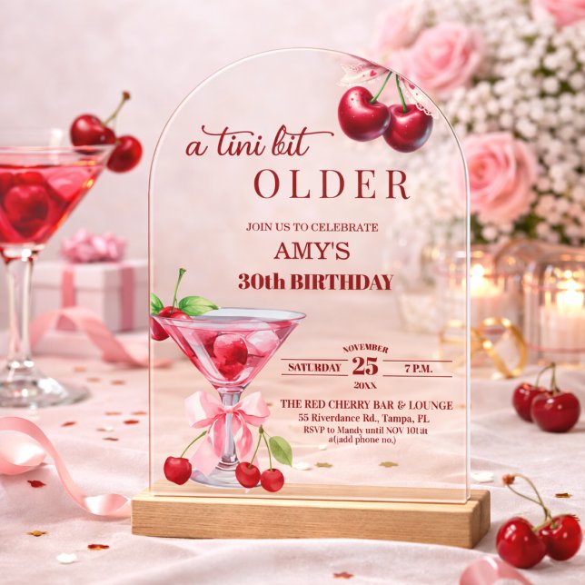 Chic A Tini Bit Older Cherry Martini 30th Birthday Acrylic Invitations (Creator Uploaded)