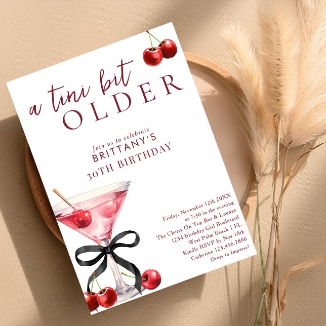Chic A Tini Bit Older Cherry Martini 30th Birthday Invitation (Creator Uploaded)