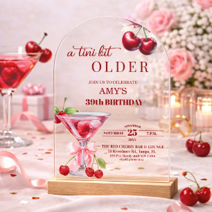 Chic A Tini Bit Older Cherry Martini 39th Birthday Acrylic Invitations