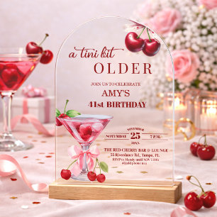 Chic A Tini Bit Older Cherry Martini 41st Birthday Acrylic Invitations