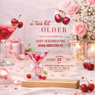 Chic A Tini Bit Older Cherry Martini 50th Birthday Acrylic Invitations