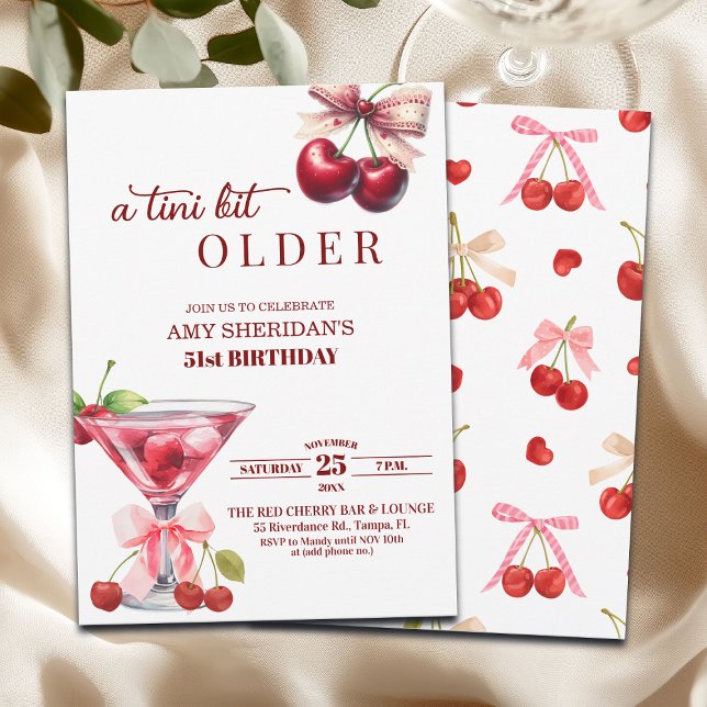 Chic A Tini Bit Older Cherry Martini 51st Birthday Invitation (Creator Uploaded)