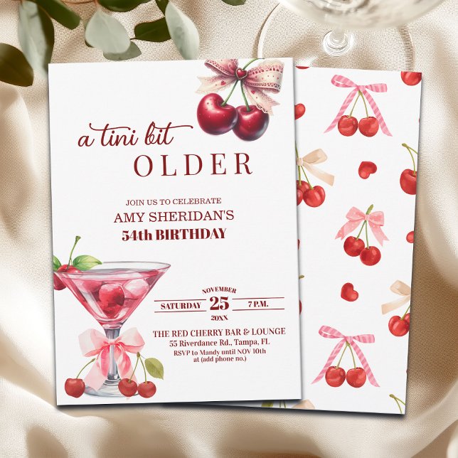 Chic A Tini Bit Older Cherry Martini 54th Birthday Invitation (Creator Uploaded)
