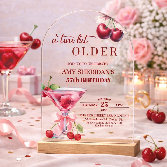 Chic A Tini Bit Older Cherry Martini 57th Birthday Acrylic Invitations (Creator Uploaded)