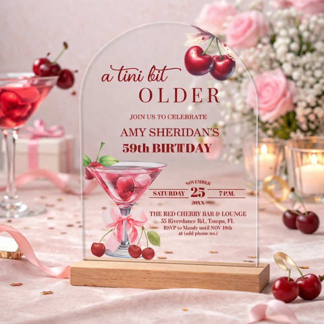 Chic A Tini Bit Older Cherry Martini 59th Birthday Acrylic Invitations (Creator Uploaded)