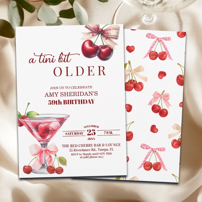 Chic A Tini Bit Older Cherry Martini 59th Birthday Invitation (Creator Uploaded)