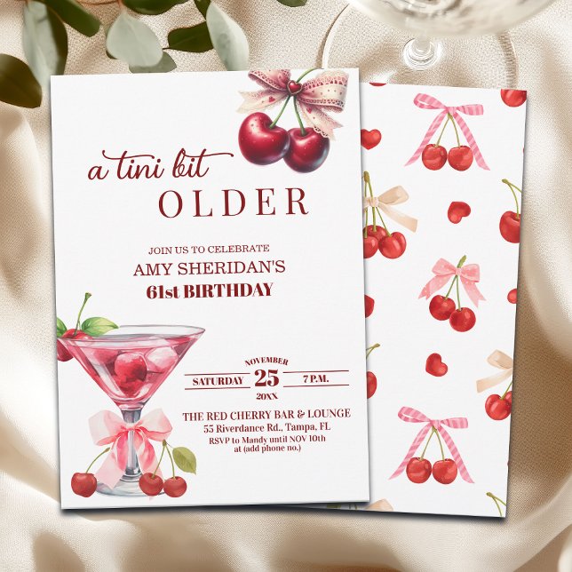 Chic A Tini Bit Older Cherry Martini 61st Birthday Invitation (Creator Uploaded)