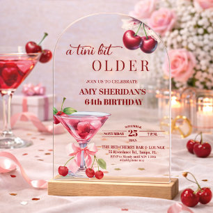 Chic A Tini Bit Older Cherry Martini 64th Birthday Acrylic Invitations