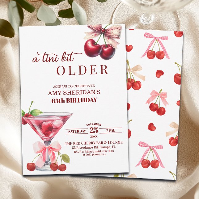 Chic A Tini Bit Older Cherry Martini 65th Birthday Invitation (Creator Uploaded)
