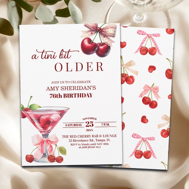 Chic A Tini Bit Older Cherry Martini 76th Birthday Invitation (Creator Uploaded)