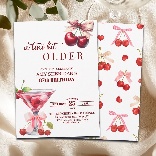 Chic A Tini Bit Older Cherry Martini 87th Birthday Invitation (Creator Uploaded)