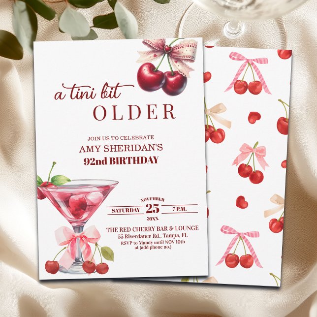 Chic A Tini Bit Older Cherry Martini 92nd Birthday Invitation (Creator Uploaded)