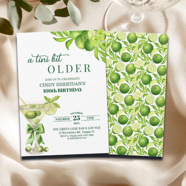 Chic A Tini Bit Older Lime Martini 100th Birthday Invitation (Creator Uploaded)