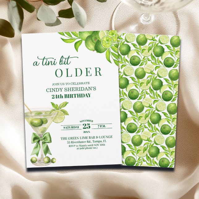 Chic A Tini Bit Older Lime Martini 24th Birthday Invitation (Creator Uploaded)