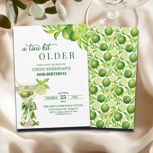 Chic A Tini Bit Older Lime Martini 40th Birthday Invitation (Creator Uploaded)