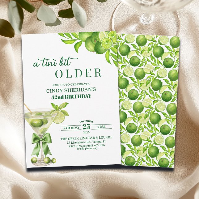 Chic A Tini Bit Older Lime Martini 42nd Birthday Invitation (Creator Uploaded)