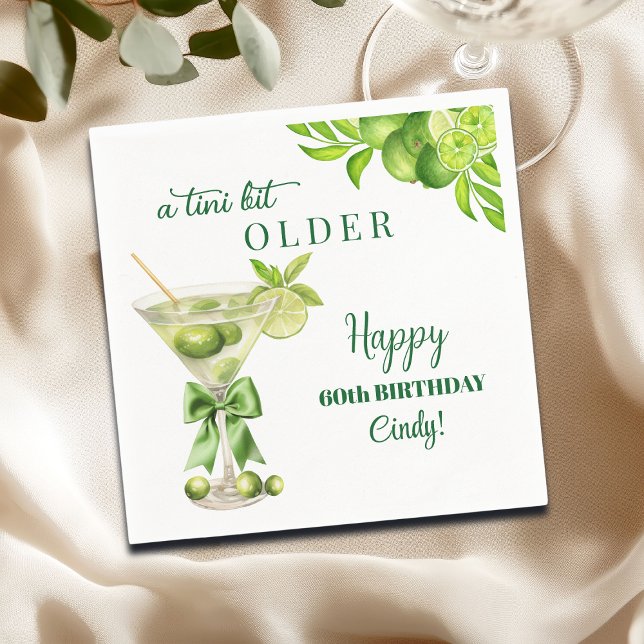 Chic A Tini Bit Older Lime Martini 60th Birthday Napkin (Creator Uploaded)