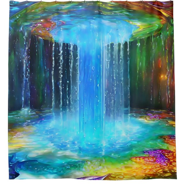 Chic Abstact Blue Waterfall Shower Curtain (Front)