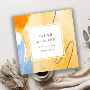 Chic Abstract Artistic Yellow Blue Watercolor Art Square Business Card