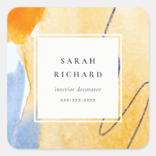 Chic Abstract Artistic Yellow Blue Watercolor Art Square Sticker