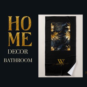 chic abstract black gold floral beach towel