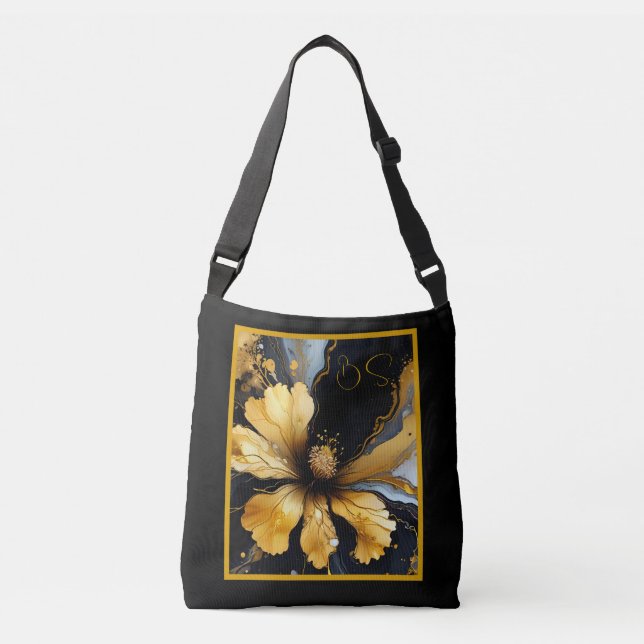 chic abstract black gold floral crossbody bag (Front)