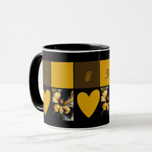 chic abstract black gold floral mug