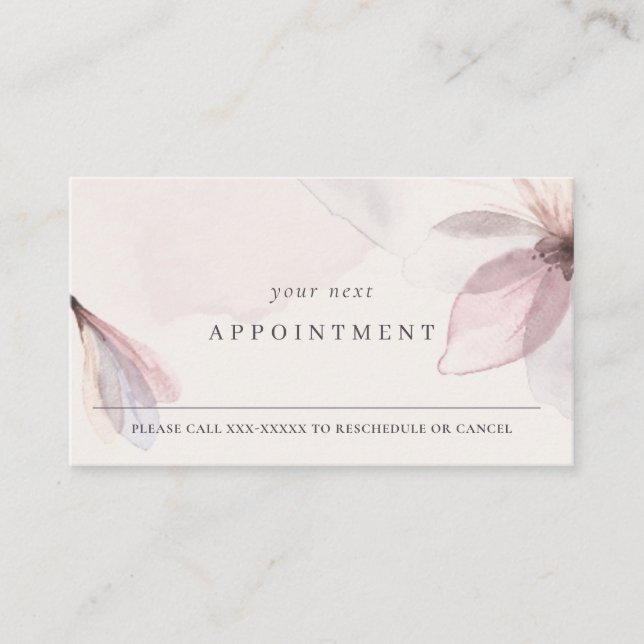 Chic Abstract Blush Watercolor Floral Appointment Business Card (Front)