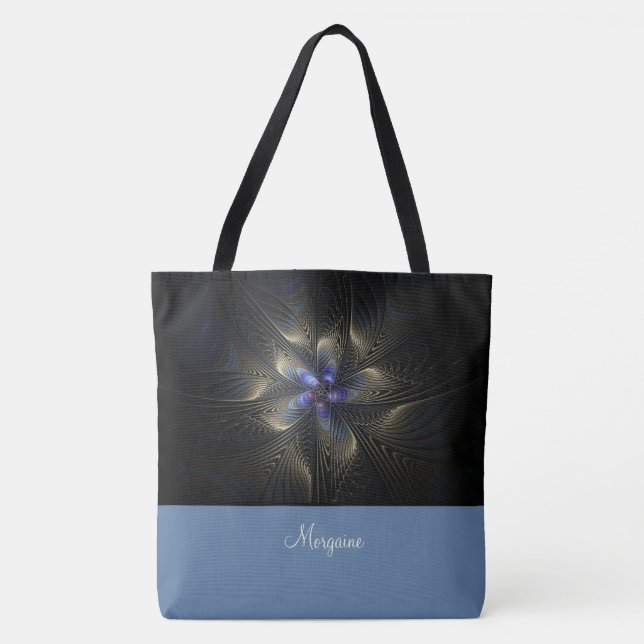 Chic Abstract Fractal Monogrammed Tote Bag (Front)