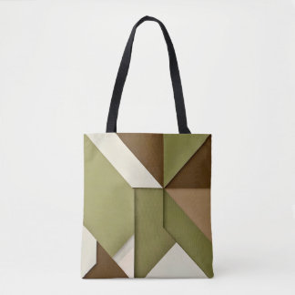 Chic abstract geometric green beige brown tote bag