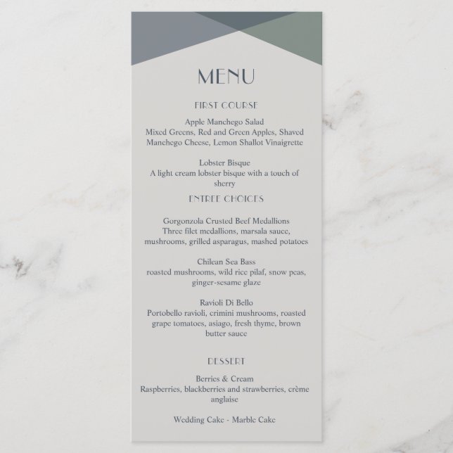 Chic Abstract Geometric Sage Navy Dusty Blue  Menu (Front)