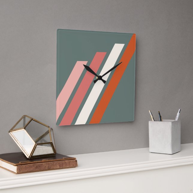 Chic Abstract Geometric Stripes Mosaic Art Pattern Square Wall Clock (Office)