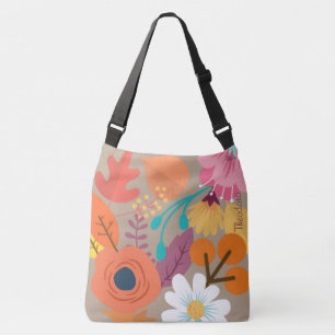 Chic Abstract Gold Leaf Colourful Flower Crossbody Bag