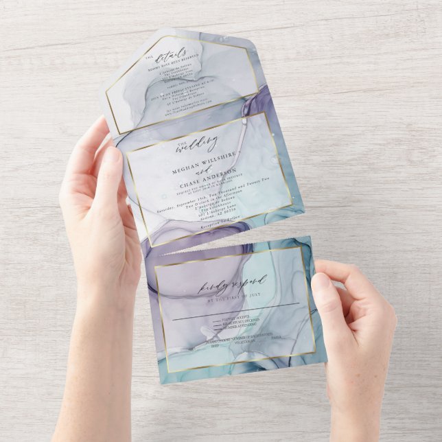 Chic Abstract Ink Amethyst Teal   All In One Invit All In One Invitation (Tearaway)