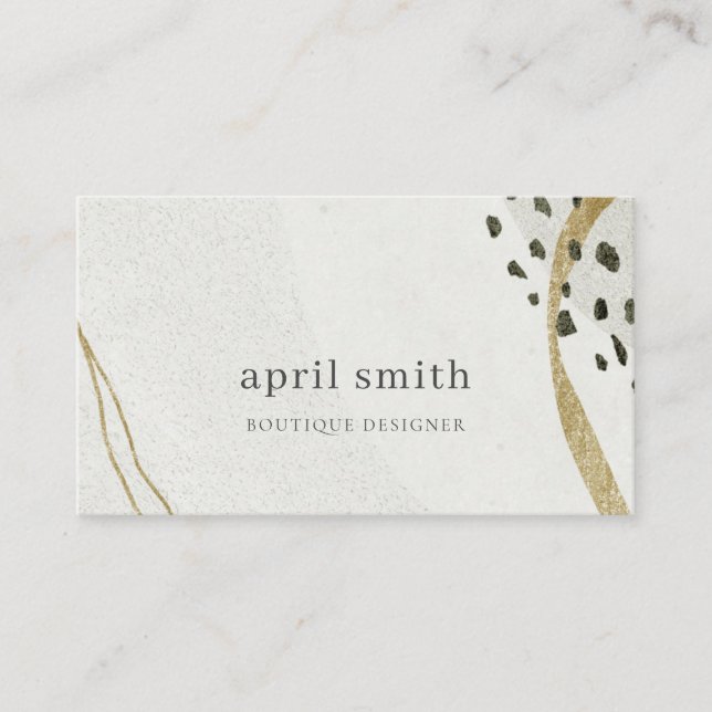 Chic Abstract Ivory Gold Black Grey Stone Texture  Business Card (Front)