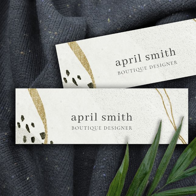 Chic Abstract Ivory Gold Black Grey Stone Texture  Mini Business Card (Creator Uploaded)