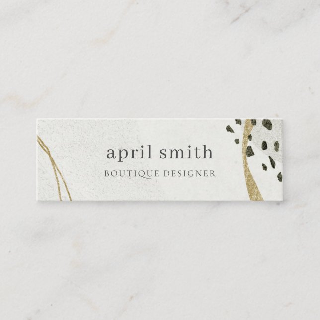 Chic Abstract Ivory Gold Black Grey Stone Texture  Mini Business Card (Front)